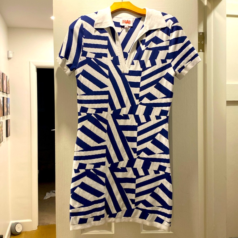 Solid & Striped navy & white knit fitted mini dress, size medium